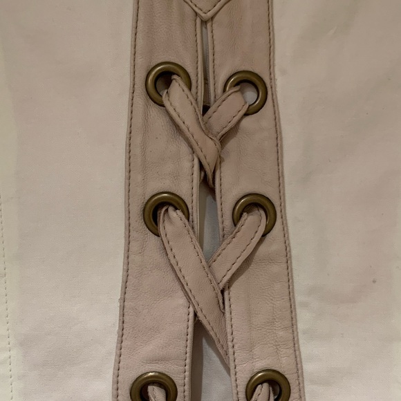 Mackage-Women's cotton & leather trim blazer (cream w/pink & gold lining-size S) - Picture 6 of 7